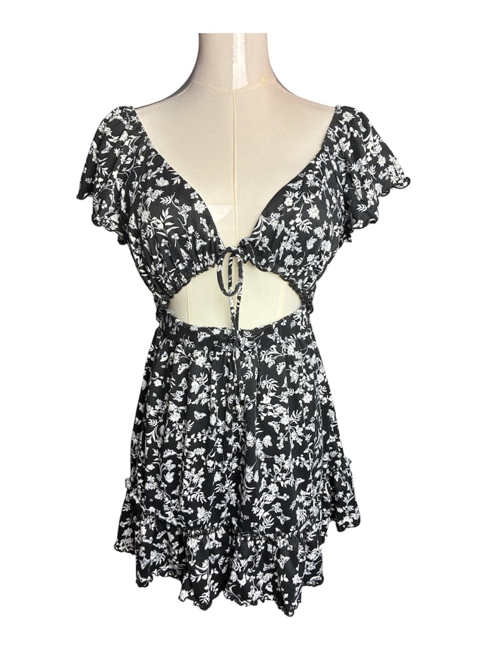 Urban Outfitters Rianna Floral Ruffle Mini Dress With Cutouts